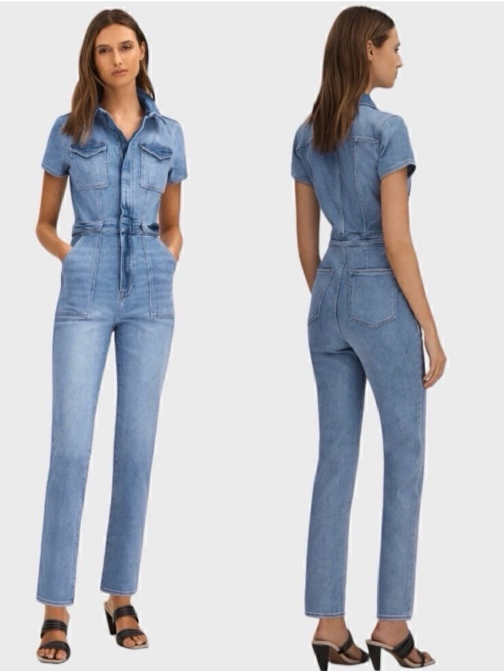 Good American Light Blue Denim Jumpsuit Jeans - Short Sleeve